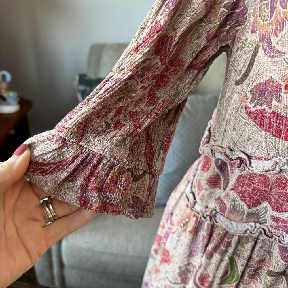 BTFL - Life Ruffled Maxi Dress Size Large Muted Neutrals and Pink Back zipper - Picture 4 of 11